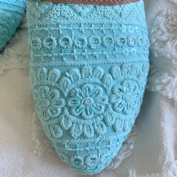 NWOT Genuine Indian Boho Aqua Blue Sequined Flats/Mules - Picture 4 of 5